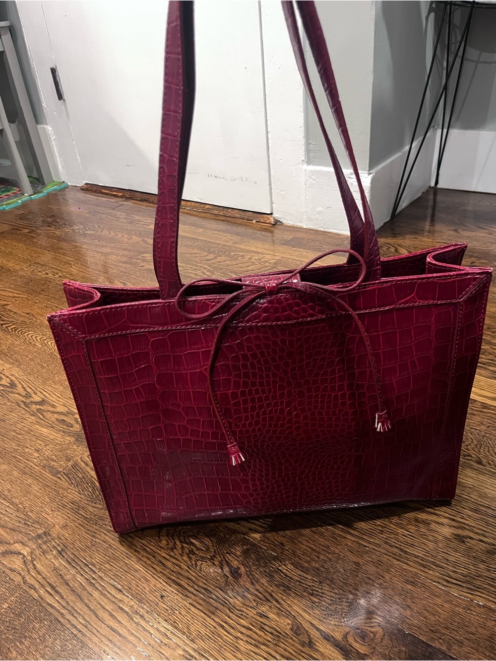 Liz Claiborne Faux Croc Tote in Berry